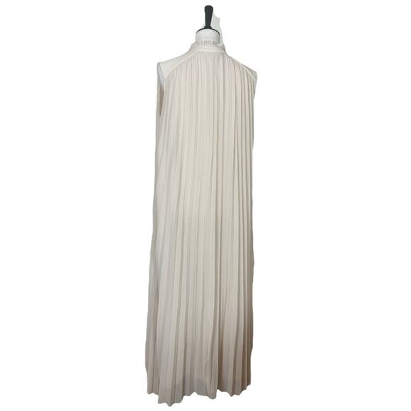 H&M Midi Dress Pleated Tie V-neck Cream Ivory Lined Chiffon Women’s Size Large - Picture 4 of 11